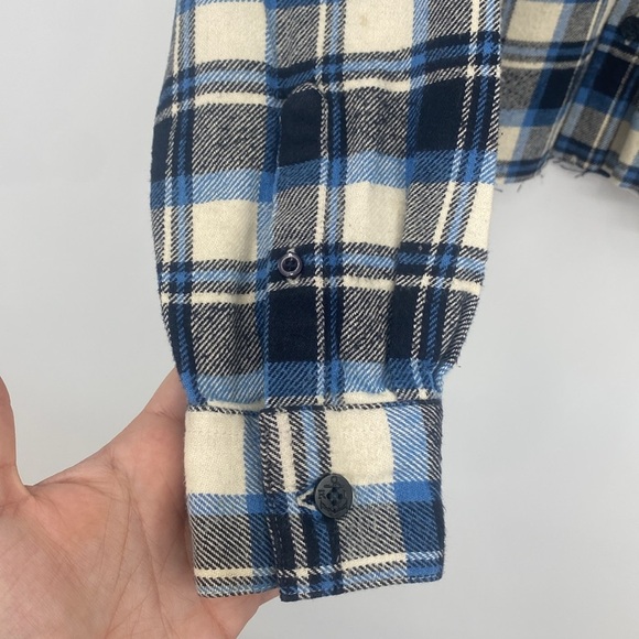 Sojara Button Cropped Jacket Women Size Small Blue Sequin Star Flannel Plaid - Picture 6 of 11